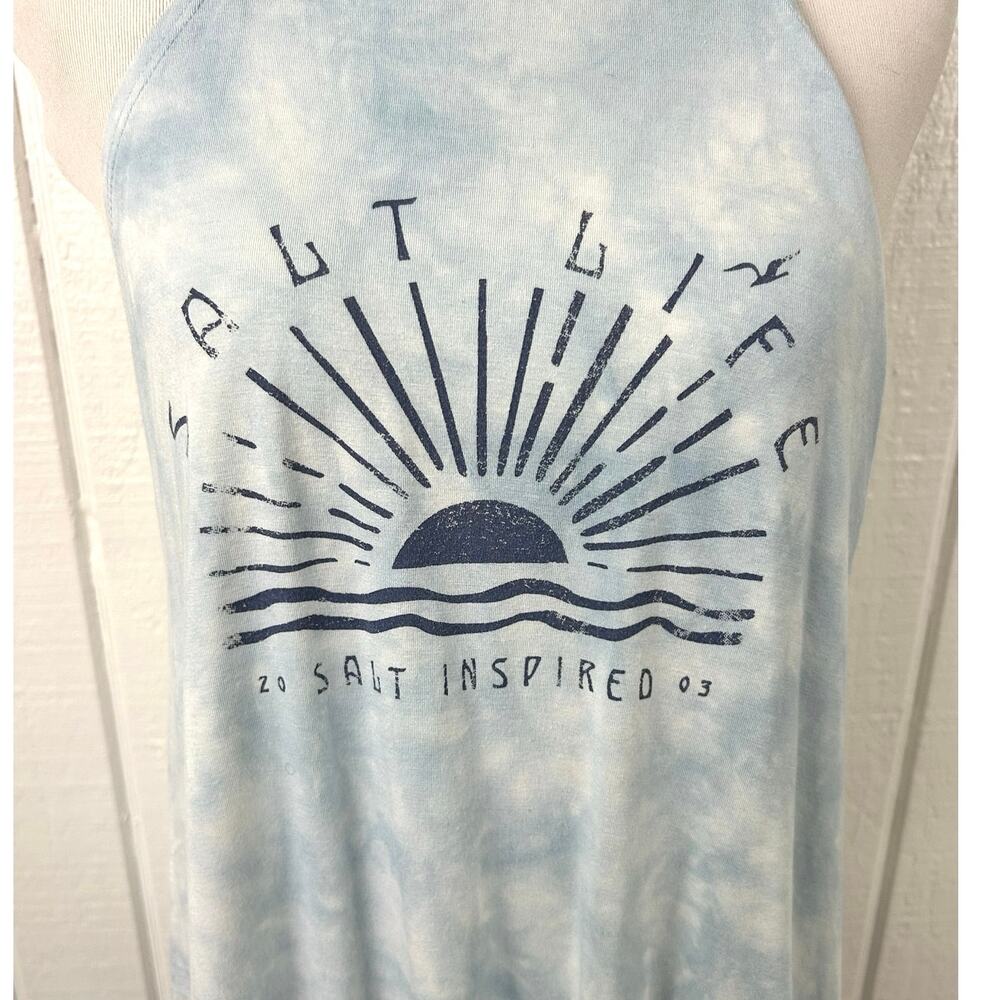 Salt Life Womens Medium Blue Tie Dye Graphic Tank Top Beach Coastal Surf - Picture 2 of 5